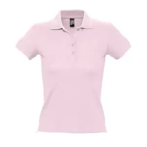 SOLS Womens/Ladies People Pique Short Sleeve Cotton Polo Shirt (L) (Pale Pink)