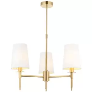 Merano Florence Multi Arm Shade Pendant Ceiling Lamp, Satin Brass Plate, Vintage White Fabric