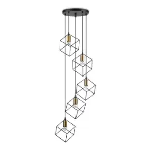 Ice Indoor 5 Lights Cage Cluster Drop Ceiling Pendant Lamp Black, E27