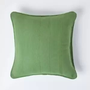 Homescapes - Cotton Rajput Ribbed Dark Olive Cushion Cover, 60 x 60cm - Green