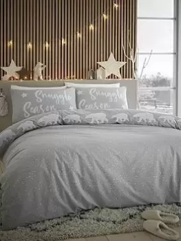 Catherine Lansfield Snuggle Polar Bears Reversible Duvet Cover Set Stone Grey - Ks