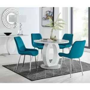 Giovani Round Grey 100cm Table and 4 Blue Pesaro Silver Leg Chairs - Blue