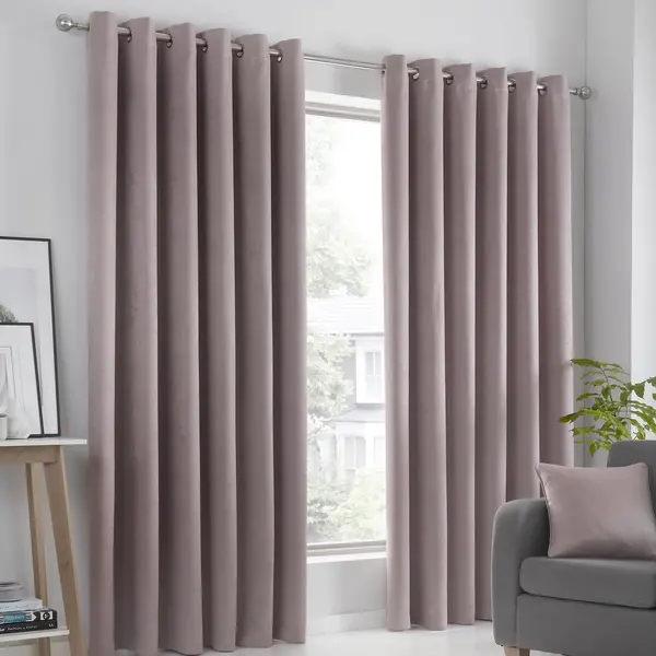 Fusion Fusion Strata Dim Out Woven Eyelet Curtains - Blush Pink