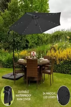 Grey 3m LED Cantilever Parasol With Fan Base