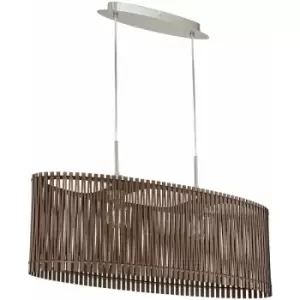 Pendant Ceiling Light Colour Satin Nickel Shade Brown Wood Bulb E27 2x60W