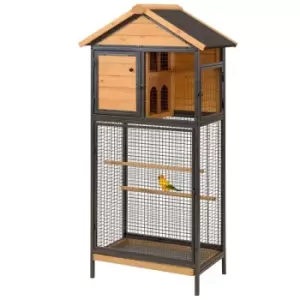 PawHut Wood & Steel Aviary Bird Cage w/ Standing Pole Nest Slide-Out Tray