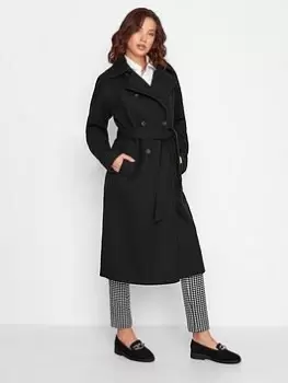 Long Tall Sally Black Double Breasted Winter Trench, Black, Size 12, Women