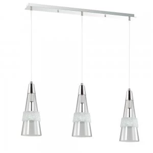 Ceiling Pendant 3 Light E14 Linear Polished Chrome, Crystal