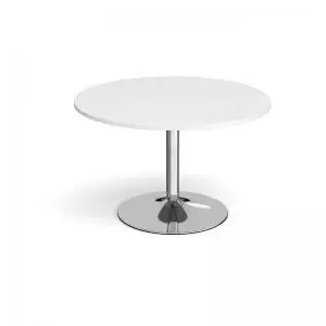 Trumpet base circular boardroom table 1200mm - chrome base and white