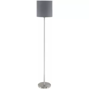 Loops - Floor Lamp Light Satin Nickel Shade Grey Fabric Pedal Switch Bulb E27 1x60W