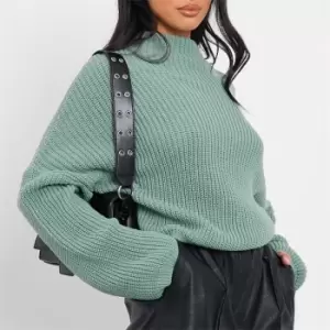 I Saw It First Petite Slouchy Cable Knit Jumper - Green