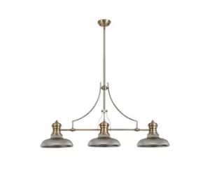 3 Light Telescopic Ceiling Pendant E27 With 30cm Round Glass Shade, Antique Brass, Smoked