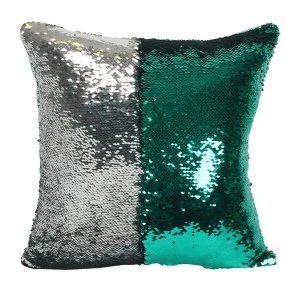 Reversible Silver and Green Sequin Filled Cushion