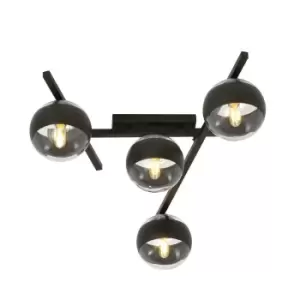 Smart Black Globe Ceiling Light with Clear,Black Glass Shades, 4x E14