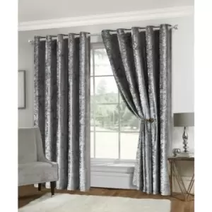 Silver Amelia Crushed Velvet Eyelet Ring Pair of Curtains - 46X72