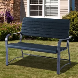 Outsunny Metal Frame 2 Seater Bench-Black, Atrovirens Slat