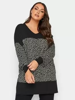 Yours Leopard Print Panel Long Sleeve Top, Black, Size 26-28, Women