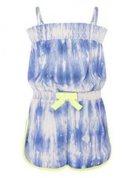 Monsoon Cassia Tie Dye Playsuit, Blue, Size 7-8 Years, Women