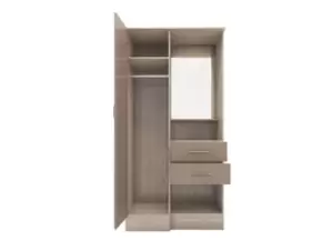 Seconique Nevada Oyster Gloss and Oak 1 Door 2 Drawer Mirrored Wardrobe