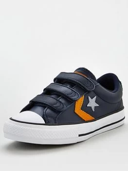 Converse Star Player Ox 3v Leather Junior Trainer - Grey Yellow, Grey/Yellow, Size 12