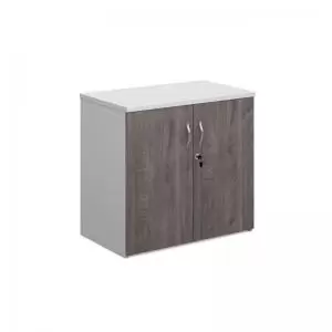 Duo double door cupboard 740mm high with 1 shelf - white with grey oak