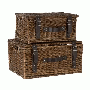 Premier Housewares Set of 2 Willow Baskets with Leather Straps