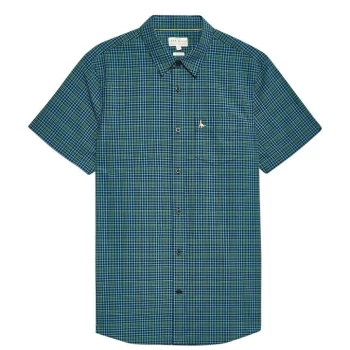 Jack Wills Woodham Seersucker Short Sleeve Shirt - Navy/Green