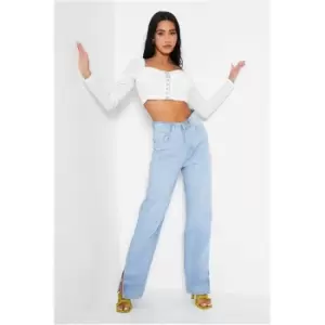 I Saw It First White Milk Maid Eyelet Long Sleeve Crop Top - White