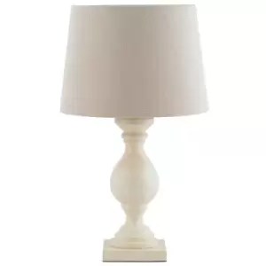 Classic Wooden Table Lamp Ivory & Off White Linen Shade Pretty Bedside Light