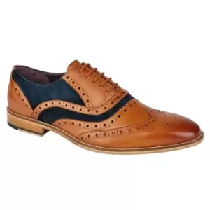 Roamers Mens 5 Eyelet Leather Brogue Oxfords (10 UK) (Tan/Blue)