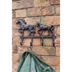 Rustic Cast Iron Wall Hooks, Two Horses