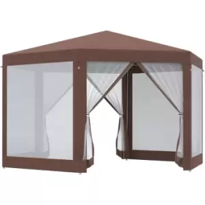 Hexagonal Garden Gazebo Party Tent Patio Marquee Canopy - Brown - Outsunny