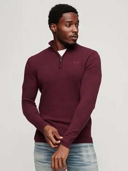 Superdry Vineyard Red Essential Embroidered Knit Half Zip Jumper