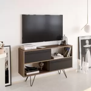 Decorotika Kerby 120 Cm Wide Modern TV Unit ,TV Stand With industrial Metal Legs-TV Cabinet With Two Doors Up To 51 TVs - Walnut Pattern And Antracite