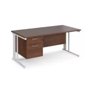 Office Desk Rectangular Desk 1600mm With Pedestal Walnut Top With White Frame 800mm Depth Maestro 25 MCM16P2WHW