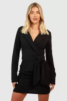 Crepe Tie Waist Blazer Dress