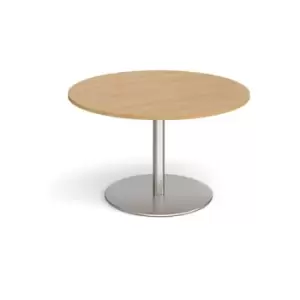 Eternal circular boardroom table 1200mm - brushed steel base and oak top