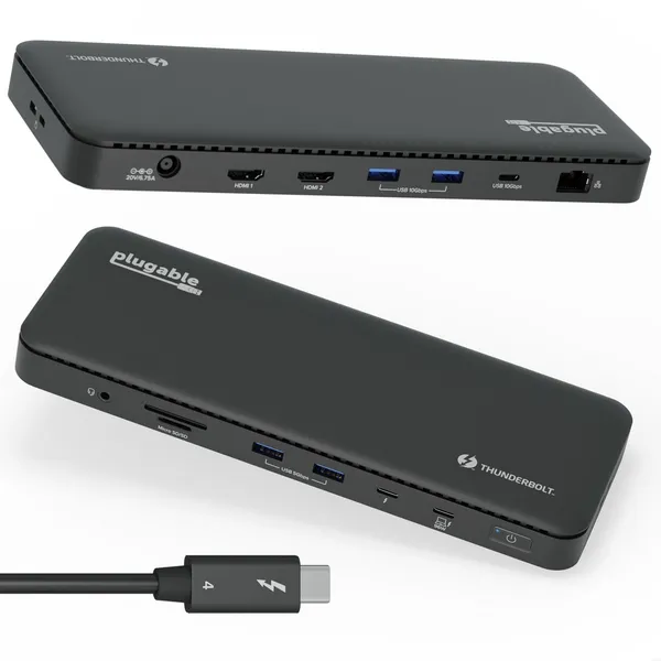 Plugable Plugable Technologies Thunderbolt 4 Dock with 100W Charging Thunderbolt Certified Laptop Docking Station Dual Monitor Single 8K or Dual 4K HD