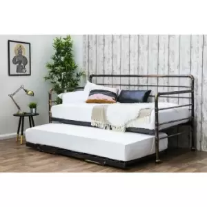 Crazypricebeds - Banbury Black / Brushed Bronze Metal Day Bed with Folding Guest Trundle - Brushed Bronze