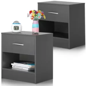 Night Stand Table Bedside Cabinet Bedroom Furniture Drawer Side Storage Home 2er Set anthrazit (de)