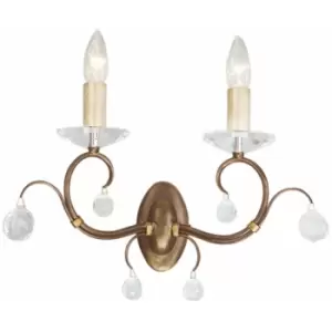 Loops - Twin Wall Light Crystal Cut Glass Spheres Bronze Patina LED E14 60W