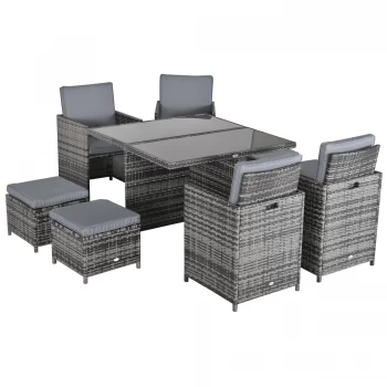 Outsunny 9PC Rattan Garden Furniture Set 8-seater Wicker Outdoor Dining Set Chairs + Footrest + Table Thick Cushion - Grey