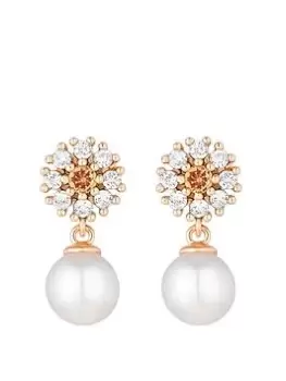 Mood Rose Gold Light Peach Cubic Zirconia Pearl Drop Earrings, Rose Gold, Women