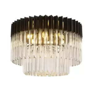 Luminosa Lighting - Luminosa Poland Ceiling Lamp Round 7 Light E14, Matt Black, Clear Sculpted Glass, Item Weight: 15.3kg