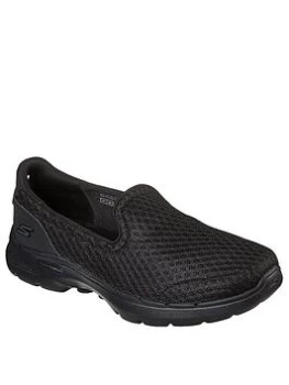 Skechers Wide Fit Go Walk 6 Athletic Mesh Slip On Trainers - Black, Size 7, Women