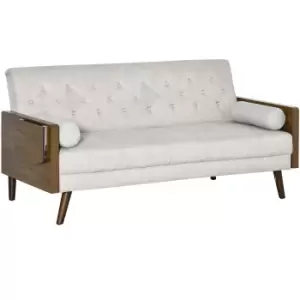 HOMCOM 3-Seater Sofa Bed Click-Clack Button-Tufted Settee Recliner Couch with Wood Legs for Living Room, Beige