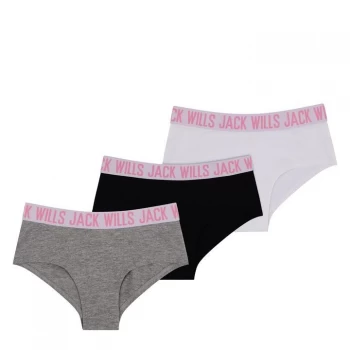 Jack Wills Girls Multipack Bikini Briefs 3 Pack - White/Grey/Blk