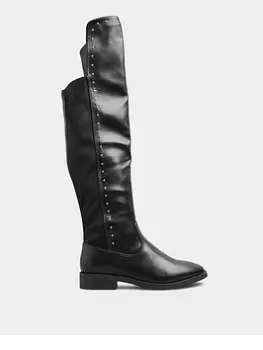 Yours Stud Detail OTK Boot Black - Extra Wide Fit, Black, Size Eee, Women