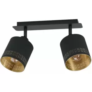 Loops - Flush Ceiling Light Colour Black Shade Black Gold Fabric Bulb E27 2x28W