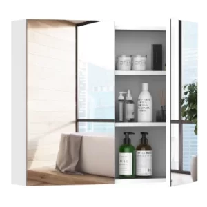 HOMCOM Wall Mounted Bathroom Mirror Storage Cabinet Cupboard with Adjustable Shelf Double Doors